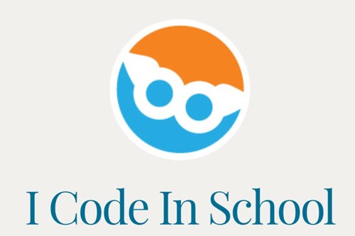 Decorative image with the words I code in school