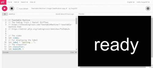 Output: P5 sketch with Teachable machine model