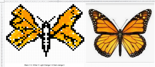 pixel butterfly in colour