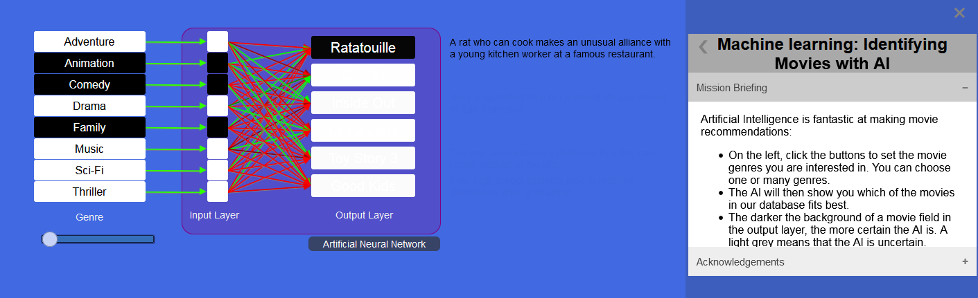 Screen capture from mycomputerbrain.net Machine learning: identifying movies with AI with mission briefing