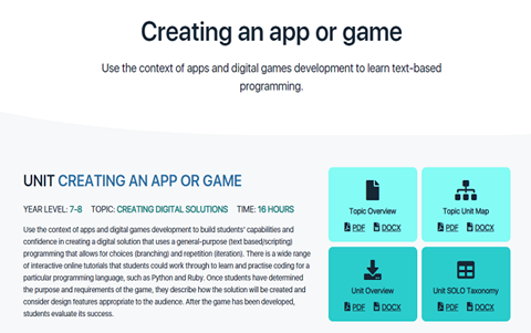 Digital project: App development - ABOVE  The Australian Curriculum  (Version 8.4)