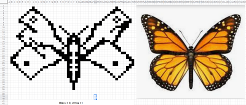 pixel butterfly in black and white
