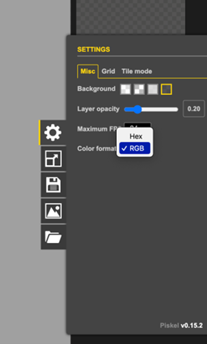changing colour format on Piskel