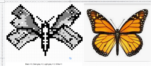 pixel butterfly in grey scale