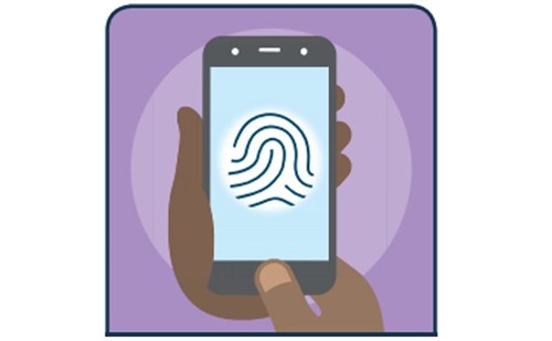 Screenshot of an AI quiz card showing a hand using fingerprint ID to unlock a phone.